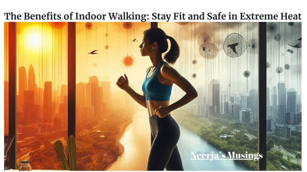 Indoor walking benefits" and "safe exercise during heat.